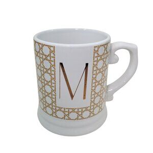 DesignPac Monogram Initial M Letter Gold Accent Coffee Mug Cup 18 oz